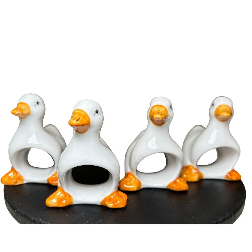 Duck Geese Ceramic Porcelain Napkin Ring Holder Set of 4 Farmhouse Easter Rustic